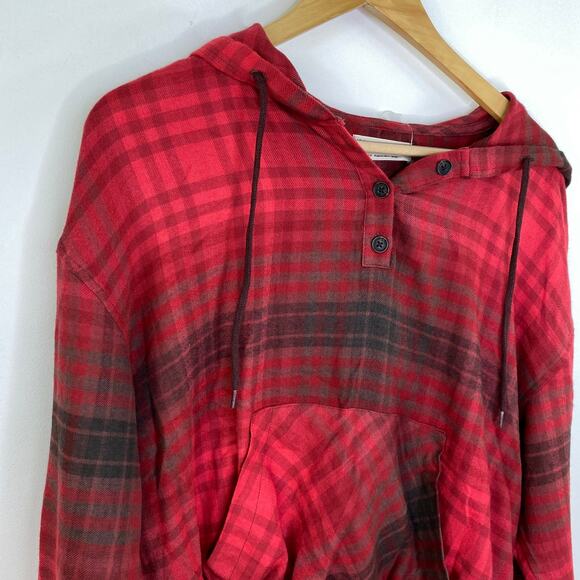 Urban Outfitters Red Black Plaid Drawstring Hoodie Women's Size X-Small XS NWT - Picture 4 of 8